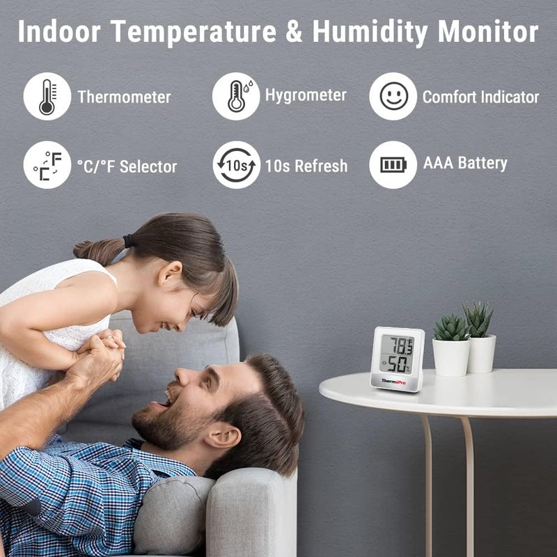 ThermoPro TP49 3 قطع مقياس رطوبة رقمي مقياس حرارة داخلي مقياس رطوبة ميني مع مراقب درجة الحرارة والرطوبة مقياس حرارة خارجي وداخلي محطة الطقس - Image 2